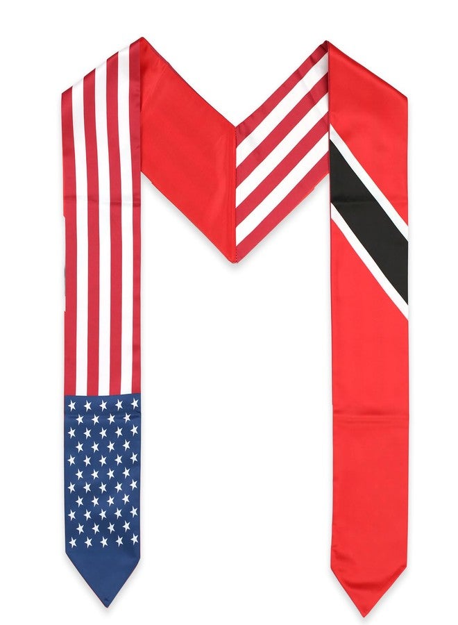 LLBFHH USA And Trinidad Flag Graduation Stole, Satin Embroidery Graduation Sash for International Students, 72 Inch Length. - Image 1